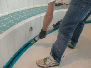 Horizontal joints filled with Belzona 2221 and vertical joints with Belzona 2211 Horizontal joints filled with Belzona 2221 and vertical joints with Belzona 2211